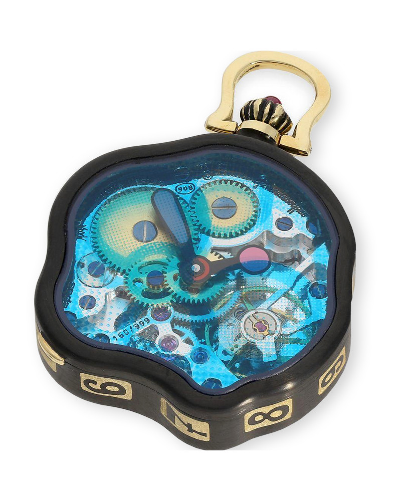 Gold pocket watch with time display on both sides - Hundertwasser