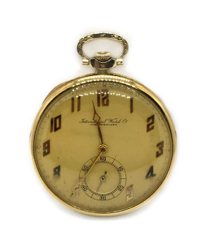 Antique gold 14k Art Deco pocket watch issued by IWC Schaffhausen with accessories
